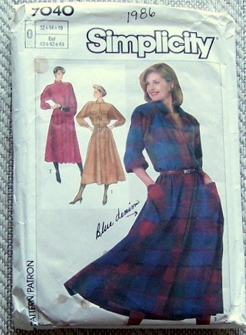 Women's Flared Front Button Dress  Size 12-14-16 Vintage Simplicity 7040 Sewing Pattern