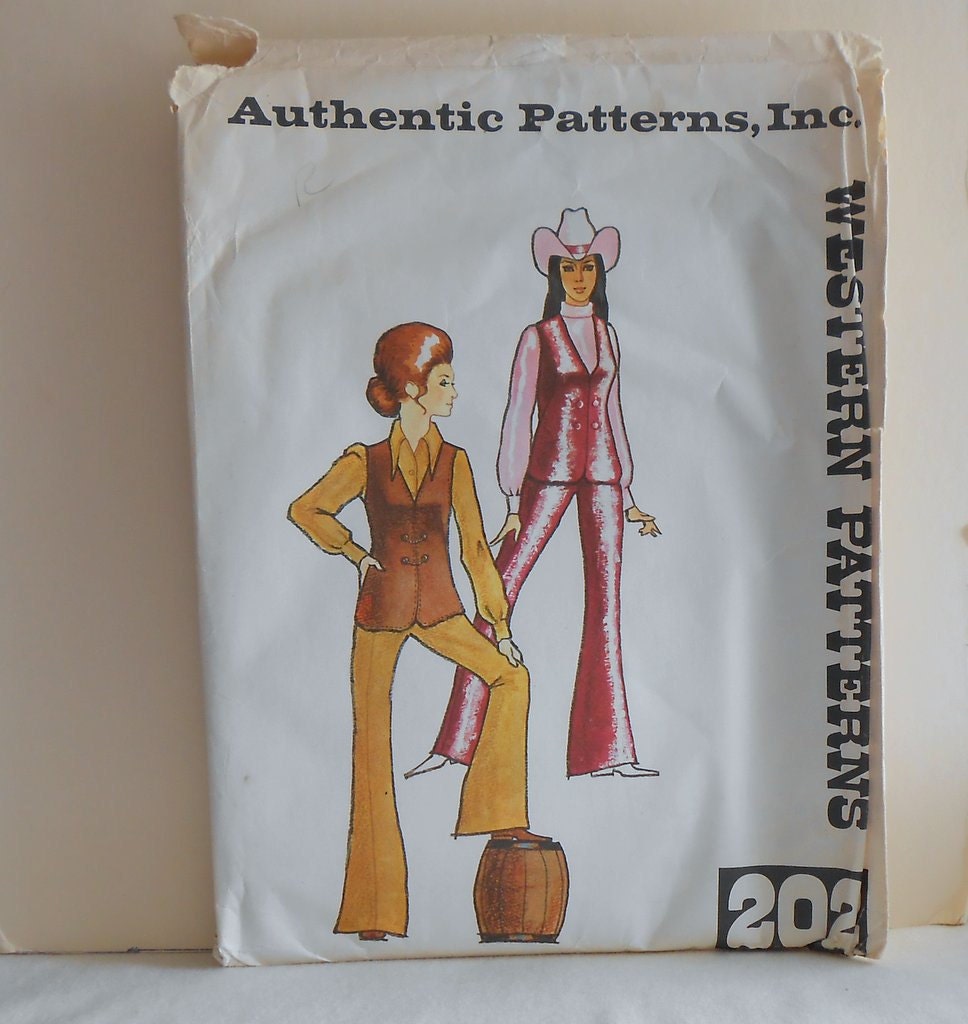 Misses Western Vest and Pants Size 12 Vintage Sewing Pattern by Authentic Patterns 202