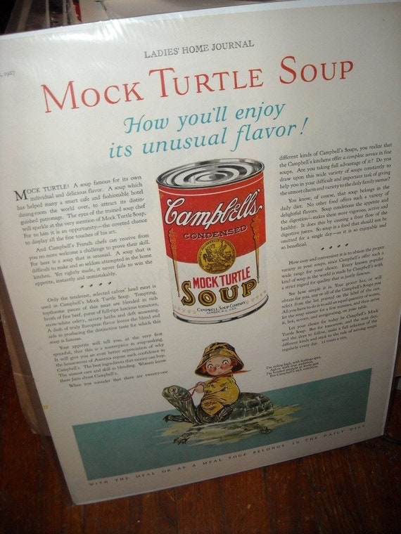 Items similar to Vintage 1927 Campbell's Mock Turtle Soup Advertisement ...