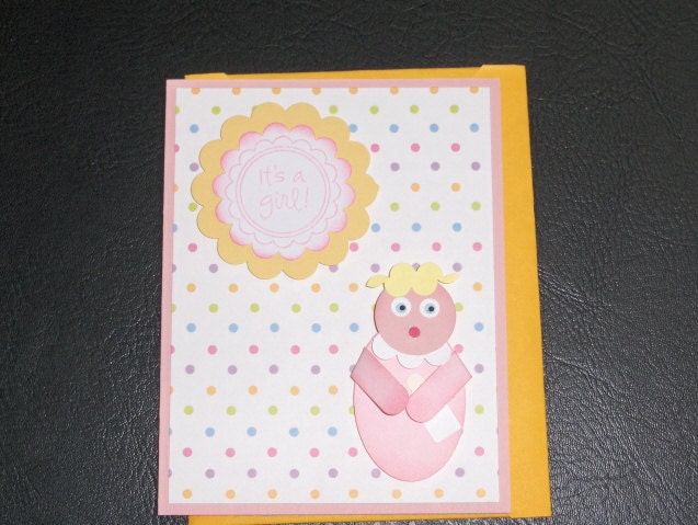 Handmade PaperArt Baby Girl with Bottle Congratulations Greeting Card, Stampin Up Image, Blank Inside, Personalize, New Baby Card