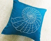 blue sea shell nautical throw pillow 16 inch cushion cover