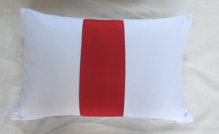 red silk on white rectangle throw pillow 12X18,12X20 inch long cushion cover