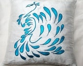 white and turquoise blue peacock throw pillow cover 18 inch silk cushion cover
