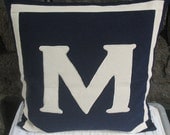 navy monogrammed pillows -18 inches CUSTOM ORDER -navy pillow with white letter and border