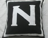 Letter N black and white monogram pillow cover 18 inch - IN STOCK