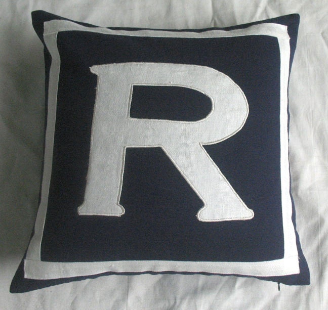 Letter R midnight blue and white monogram pillow cover 18 inch - IN STOCK