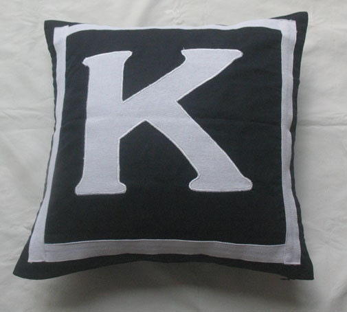 Letter K midnight blue and white monogram pillow cover 18 inch - IN STOCK
