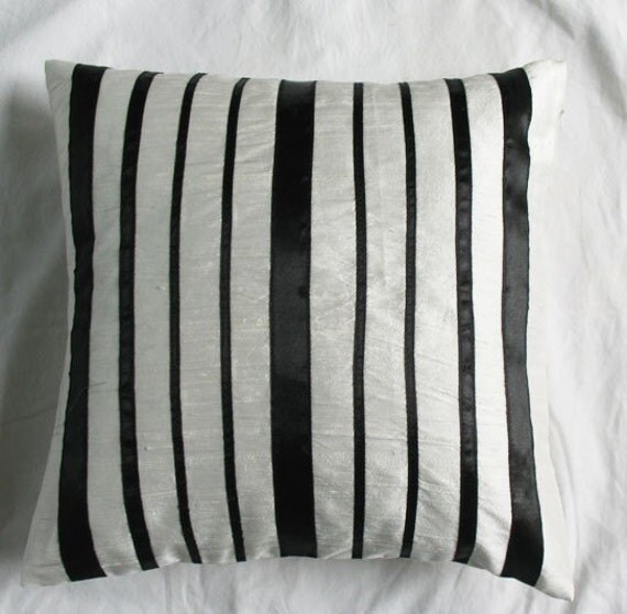 white black silk striped decorative throw pillow cover 6 inch