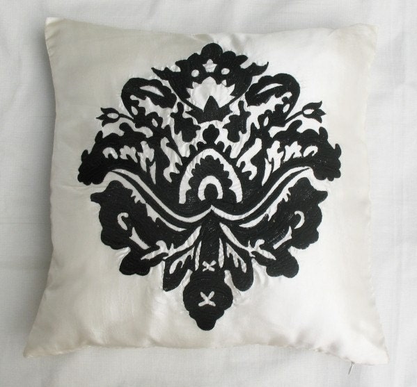 Damask  Black and off white Cushion Cover 18 inch decorative throw pillow