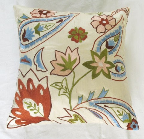 Cream sand paisley embroidered throw pillow cover 18 inch