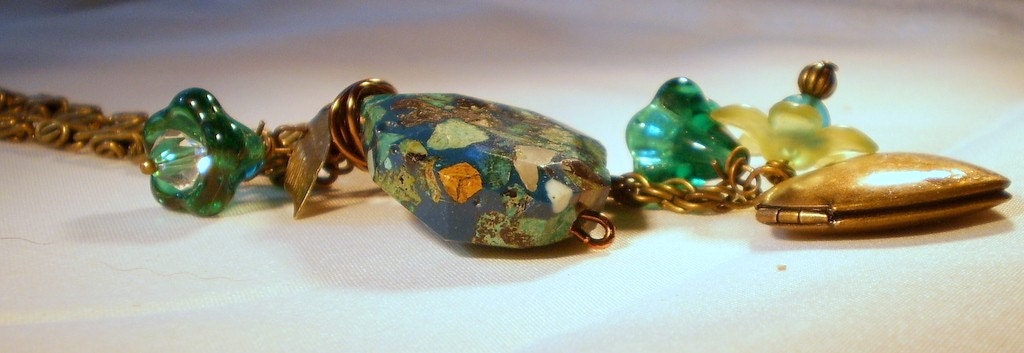 OOAK Teal Blue Heart Vintage Style Necklace