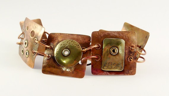 Mixed Metal Handmade Jewelry Bracelet Cold Connections Jewelry Hammered