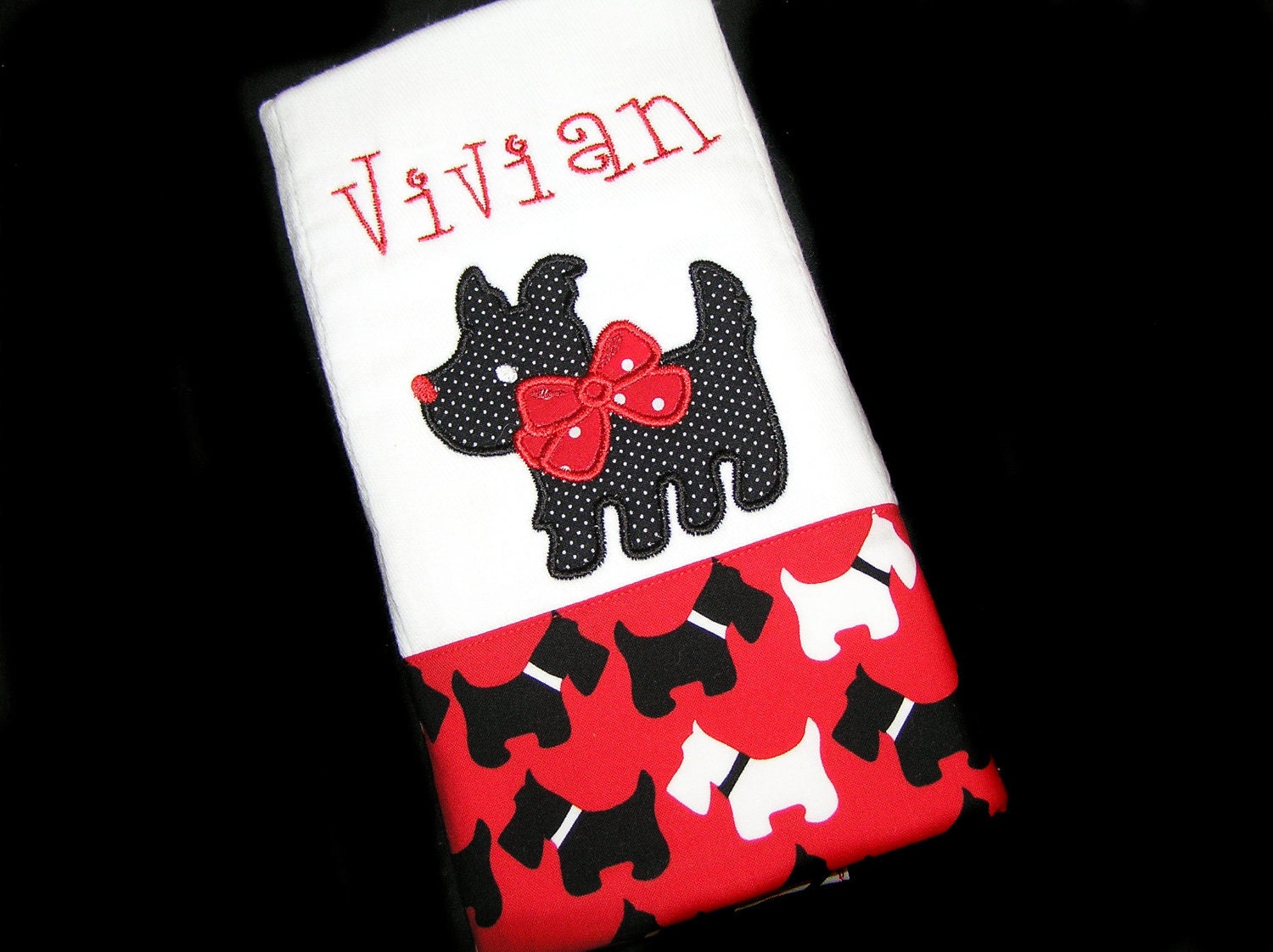 Personalized Baby Burp Cloth - Appliqued Dog - Scottie