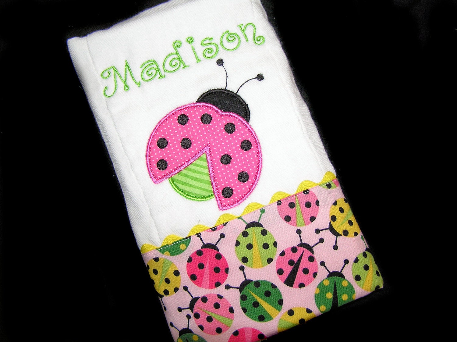 Personalized Baby Burp Cloth - Appliqued Ladybug