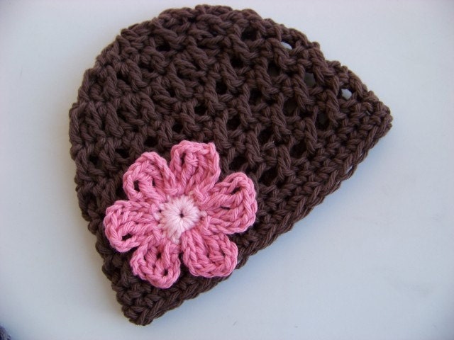 Newborn Crochet Hats, Crochet Baby Hats, Baby Photo Prop, Cotton with Rose and Pink Daisy Flower 3 to 6 Months