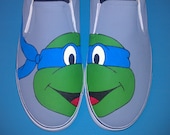 Hand Painted Ninja Turtles Vans Slip On Shoes