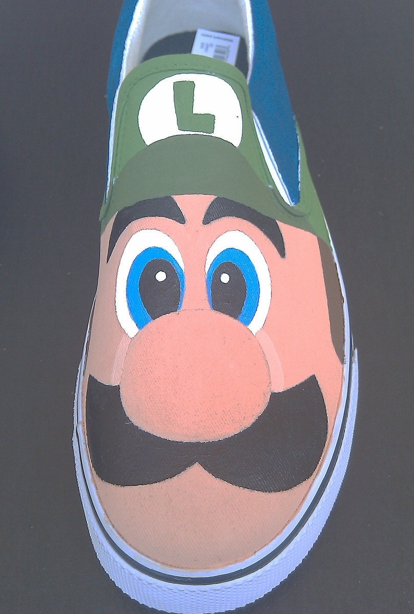 Hand Painted Mario and Luigi Vans Slip On Shoes