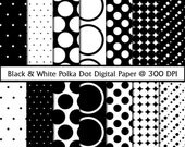 Black and White Polka Dot Digital Paper Scrapbooking- INSTANT DOWNLOAD
