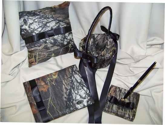 Mossy Oak Break up Wedding Set Ring bearer pillow, flower girl basket, guest book pen stand