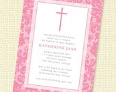 Damask Border Girl Baptism or Christening Invitation Printable Personalized (Digital File) Il_170x135