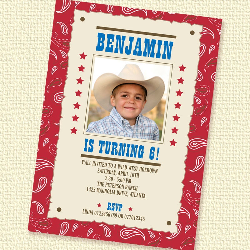 Cowboy Photo Birthday Party Invitation Personalized Printable (Digital File)