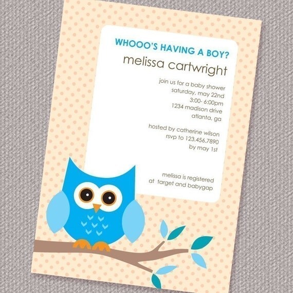 Baby Owl Boy Baby Shower Invitation Printable Personalized Custom (Digital File) Il_570xn