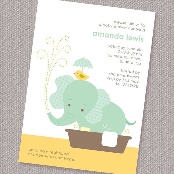 Baby Elephant Neutral Baby Shower Invitation Printable Personalized Custom (Digital File) Il_570xn