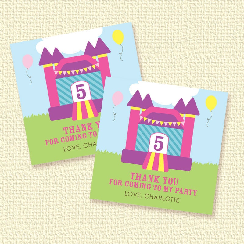 Pink Bounce House Party Favor Tags or Stickers Personalized Printable (Digital File) Il_570xn