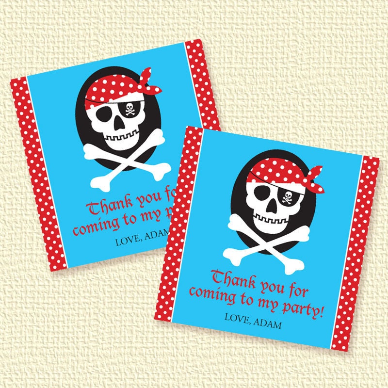 Pirate Skull Red Party Favor Tags or Stickers Personalized Printable (Digital File) Il_570xn