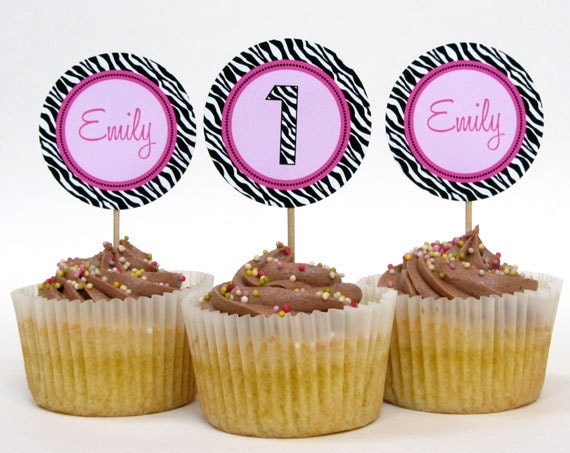 Wild Zebra Cupcake Toppers or Party Circles Personalized Printable (Digital File) Il_570xn