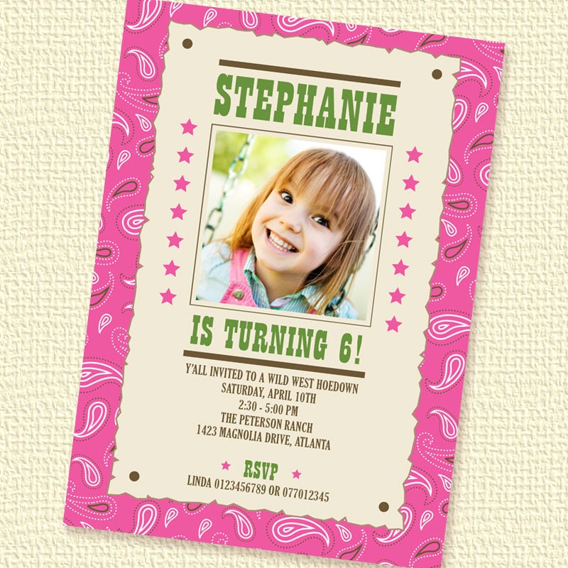 Cowgirl Photo Birthday Party Invitation Personalized Printable (Digital File) Il_570xn