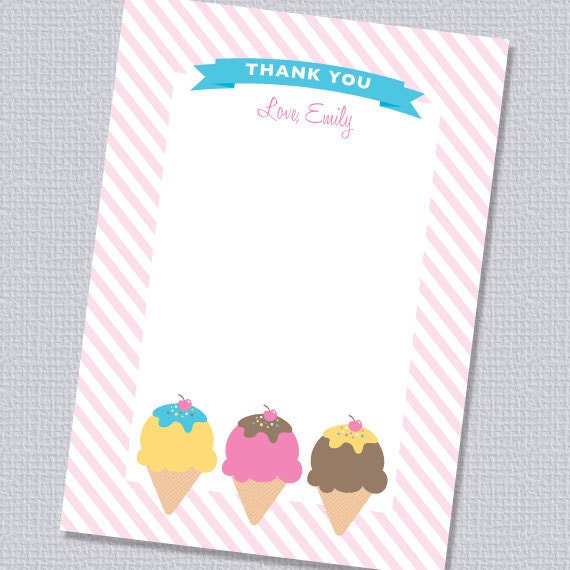 Ice Cream Party Thank You Card Printable Personalized (Digital File) Il_570xn