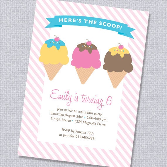 Ice Cream Party Invitation Personalized Printable (Digital File) Il_570xn