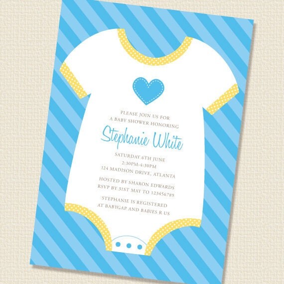 Baby Onesie Boy Baby Shower Invitation Printable Personalized (Digital ...