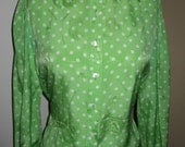 Vintage Ungaro Paris Silk Blouse Puff Sleeves Polka Dot Beauty Mother of Pearl Buttons
