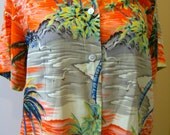 Vintage Rayon Hawaiian Shirt Blouse 1970's Medium