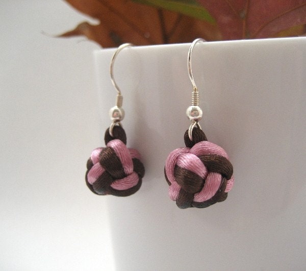 Knotted Drop Earrings - Pink, Brown