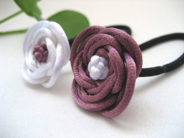 Rose Ponytail Holders - Pink, White