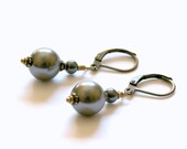 Classic Dark Gray Swarovski Single Pearl Drop Earrings