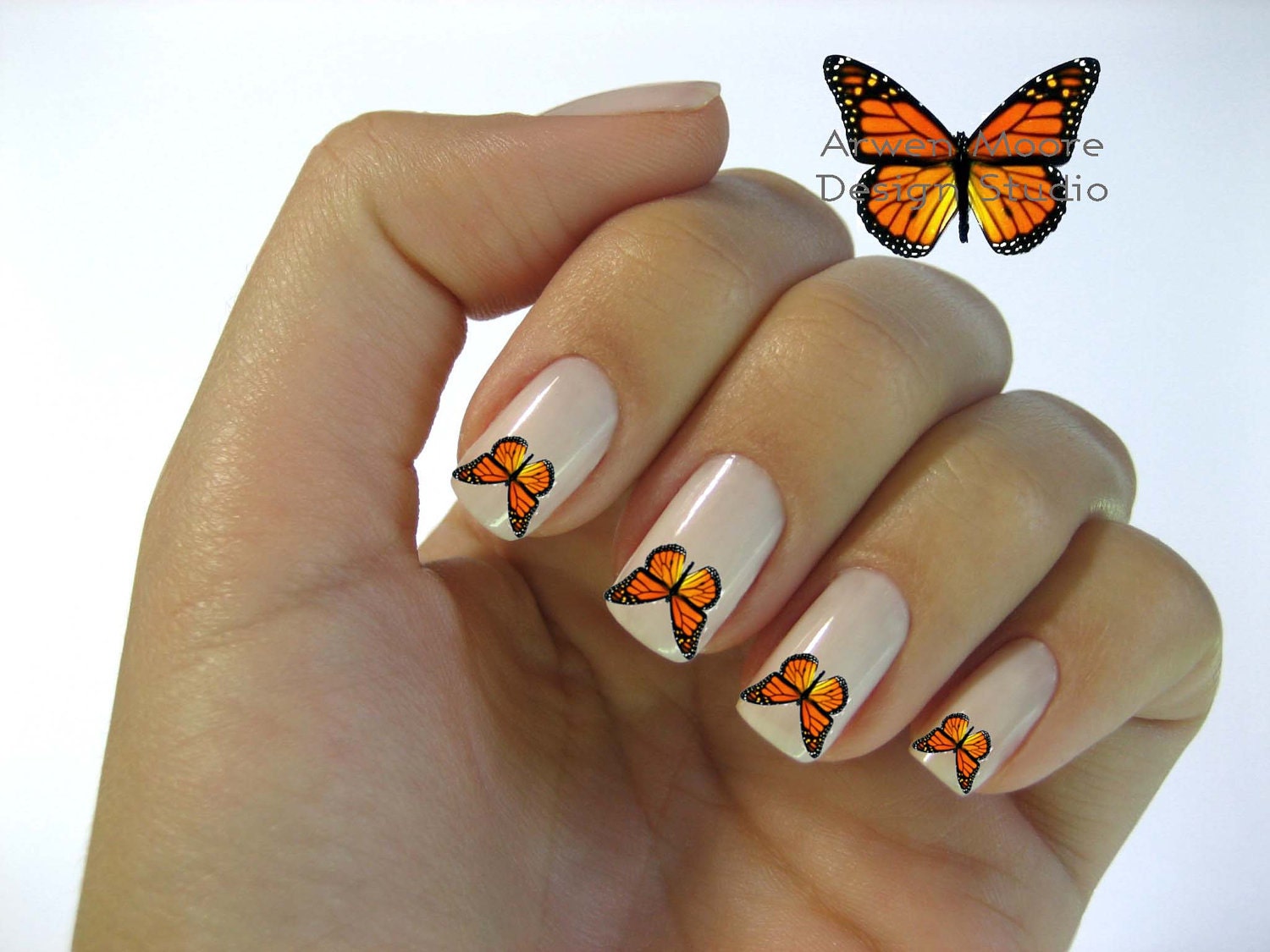 Beautiful Chic Orange Vintage Shabby Butterfly Nail Art Waterslide Water Nail Decals Miniature - bf-001