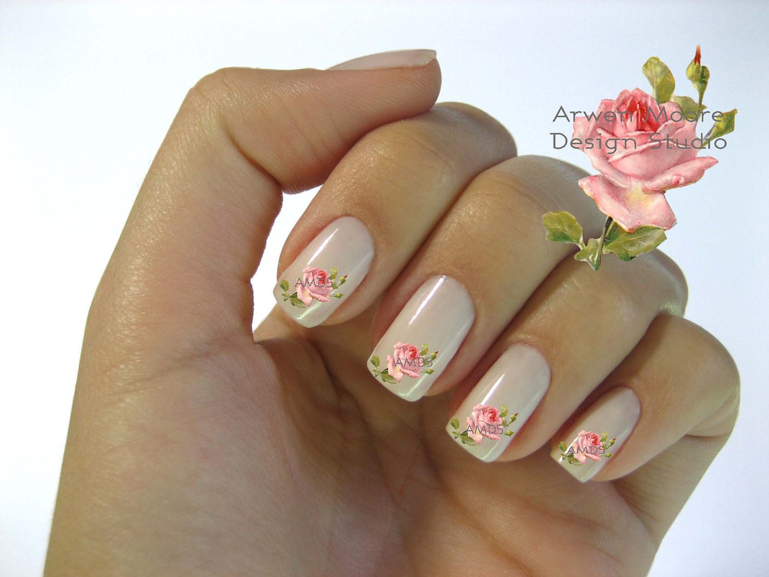 Very Chic Shabby Victorian Pink Vintage Rose Nail Art Waterslide Water Nail Decals Miniature - fw-003