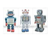 3 RETRO ROBOT DRAWINGS - Limited edition archival print set