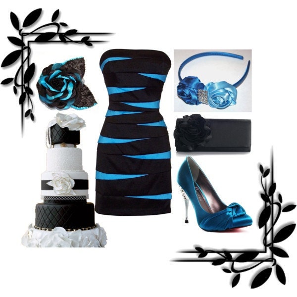 Turquoise Black Rose Flower Hair clip, Sash clip or brooch for Prom Weddings and more