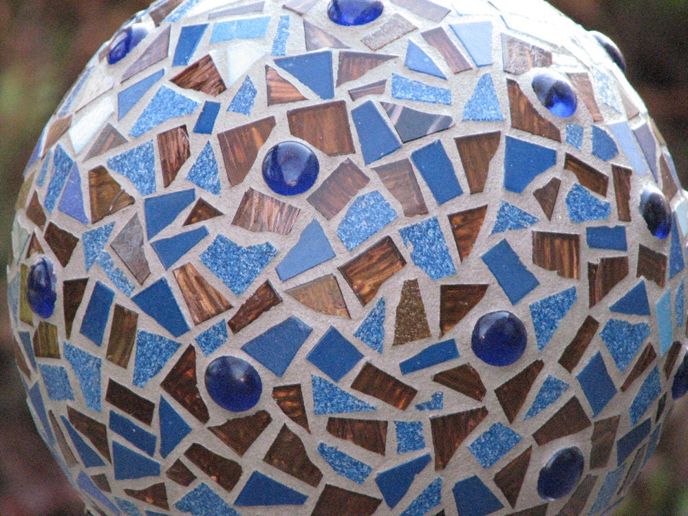 Mosaic Garden Sphere Made from a Recycled Bowling Ball
