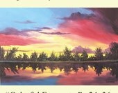 original painting acrylic Sunset lake Reflections Sky trees Abstract Impressionism tree 24x36