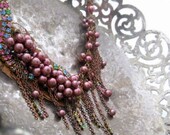 Statement necklace, bib necklace with pearls and vintage Swarovski rhinestones cascading fringe