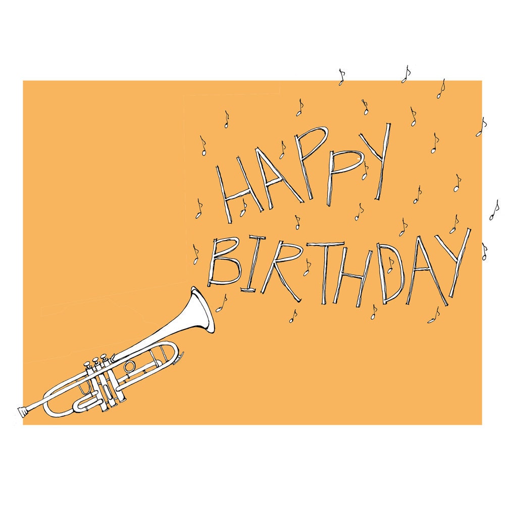 Orange Trumpet Birthday Card by rachelink on Etsy