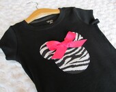 Minnie Mouse Inspired Appliqued Shirt - Black and White Zebra Print with Fuchsia Ribbon