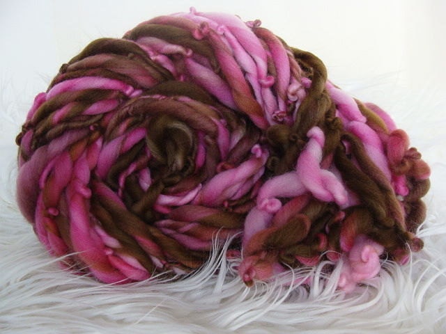 Handspun Yarn -Thick and Thin - Pink Cow