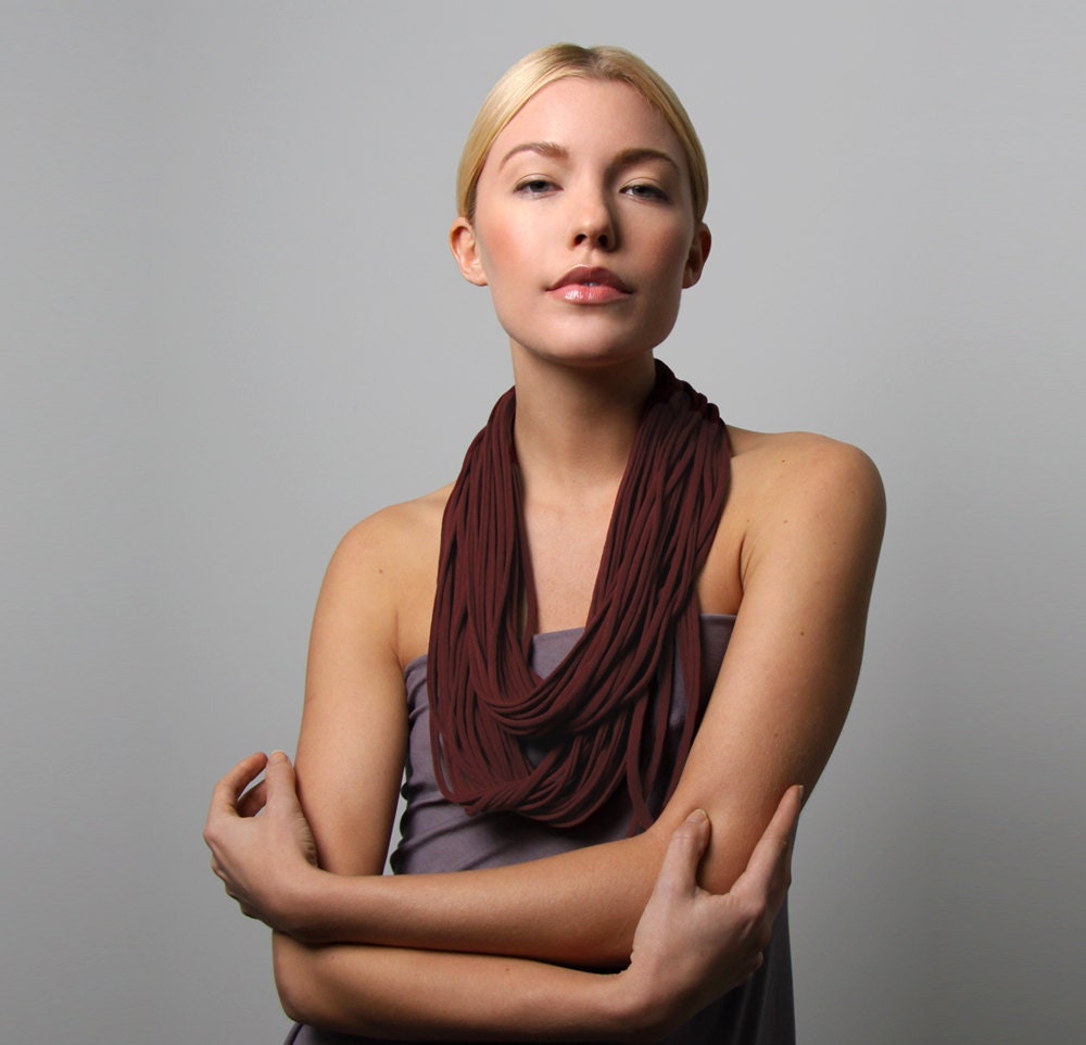 Rhubarb Circle Scarf - Infinity Scarf Necklace Loop - Office Fashion - Plum Summer Scarf - Womens Mens Necklace Fabric Jewelry Tribal Unique